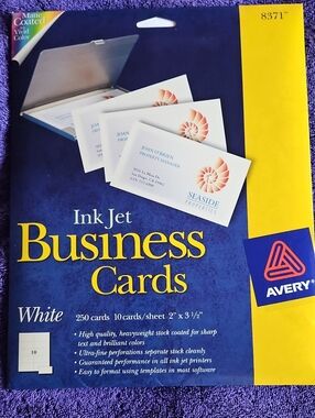NWT Avery Business Cards For Ink Jet Printer, White 250 Cards
